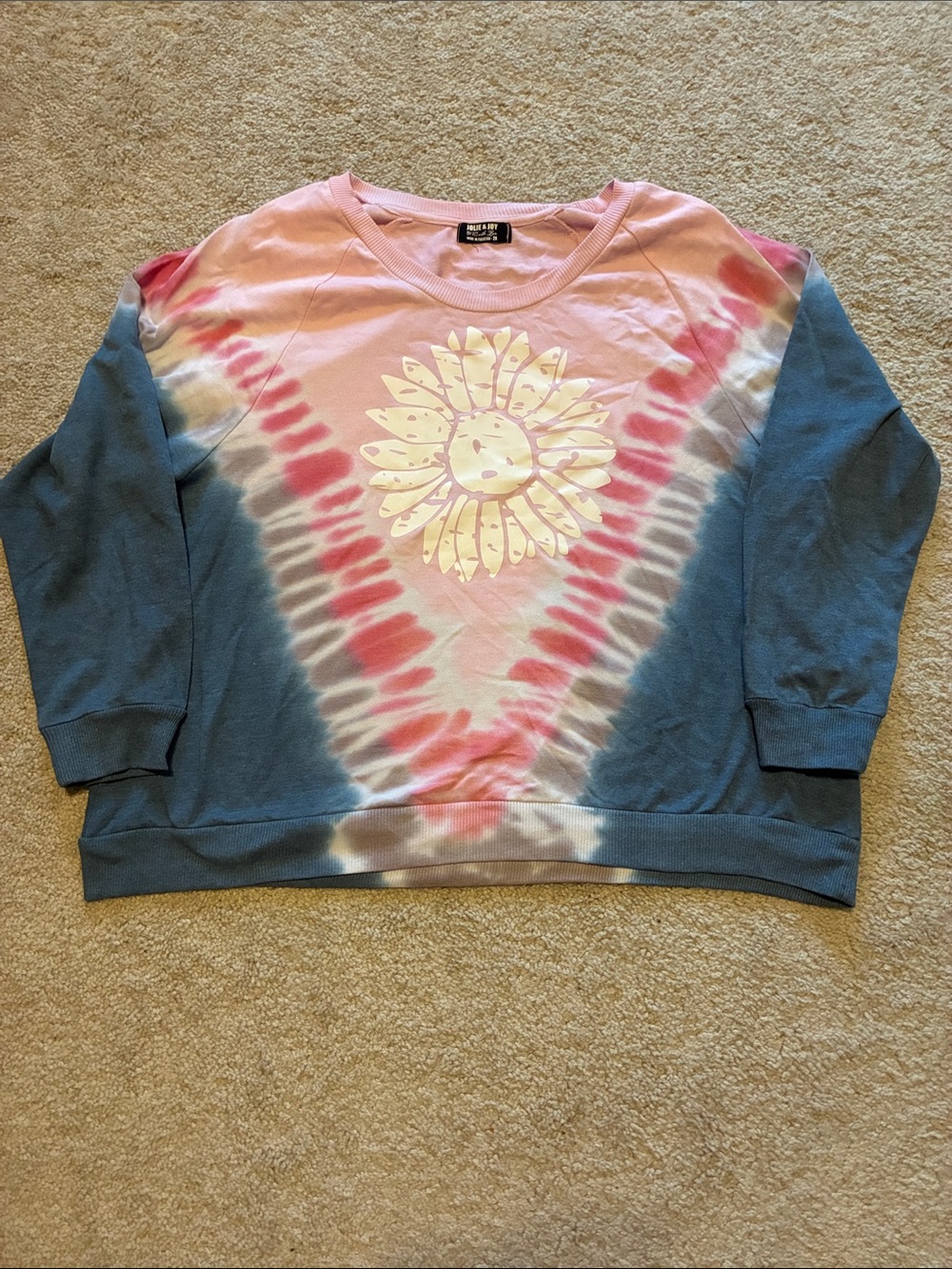 Tie-Dye Sunflower Crewneck Sweater - Pink & Blue